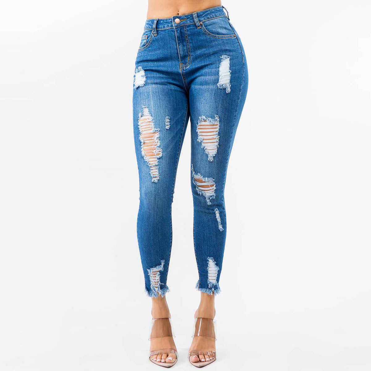 High Waist Distressed Skinny Jeans-RJH5086