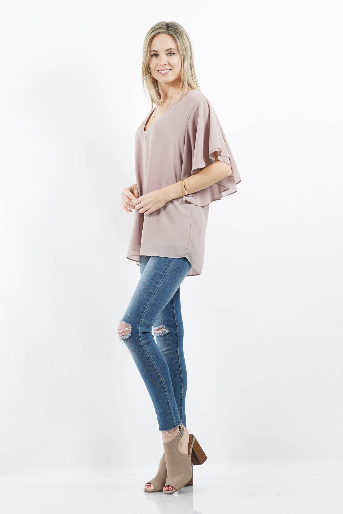 Double Layer Flutter Sleeve Top