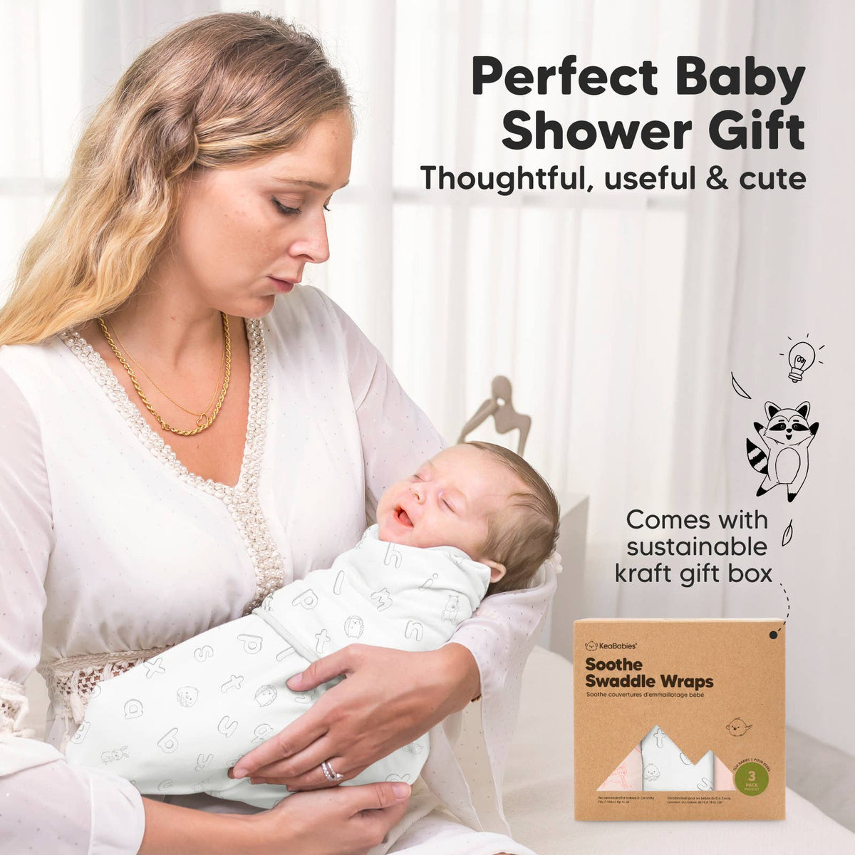 Rose ABC Land - 3pk Soothe Baby Swaddles 0-3 Months