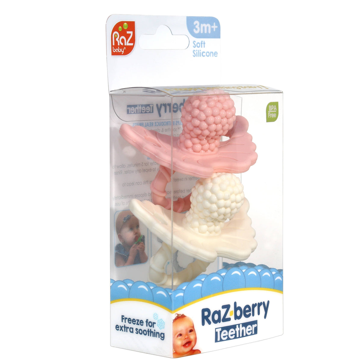 RaZberry Silicone Teether 2PK - Pink & White
