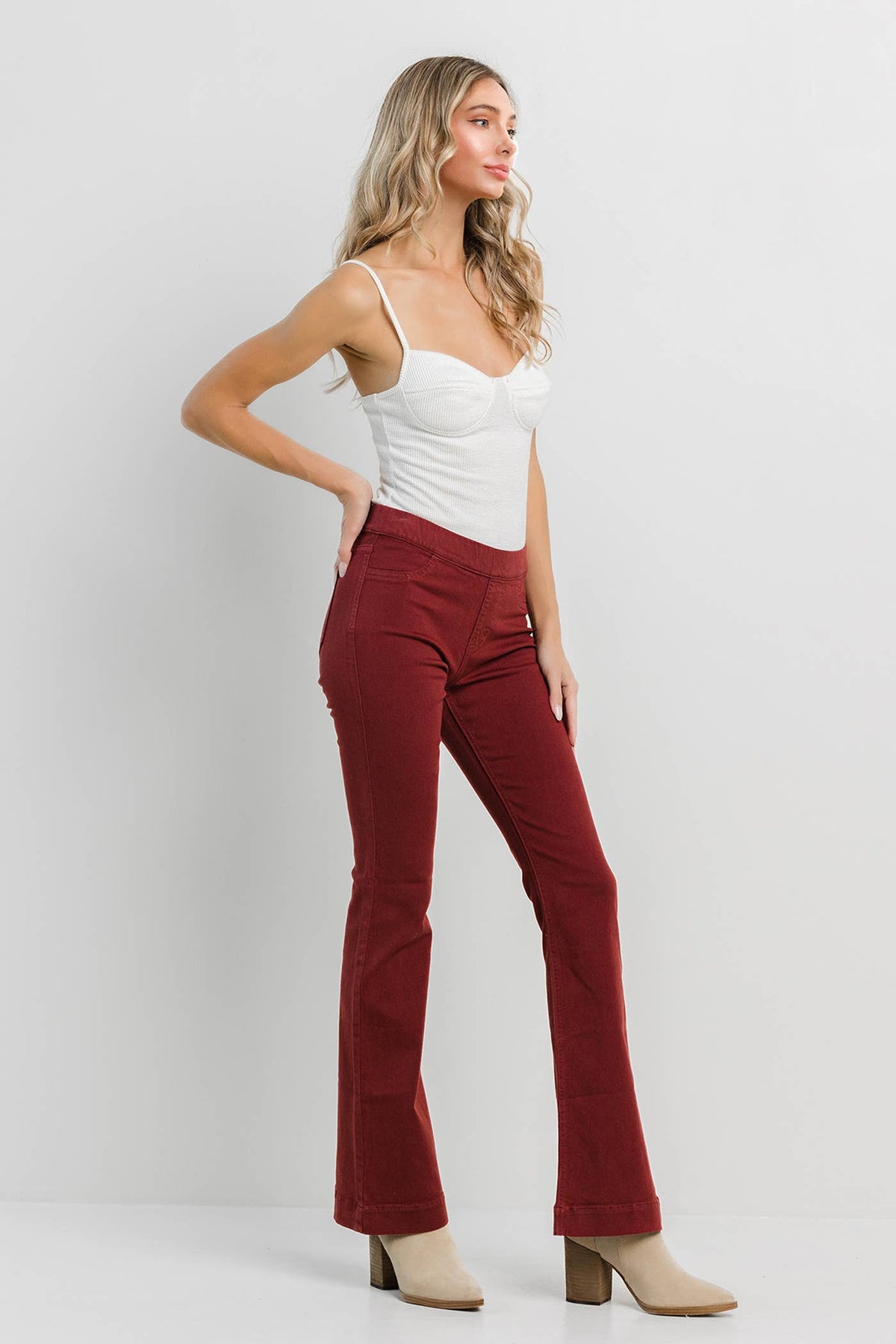 Burgundy Pull On Flare