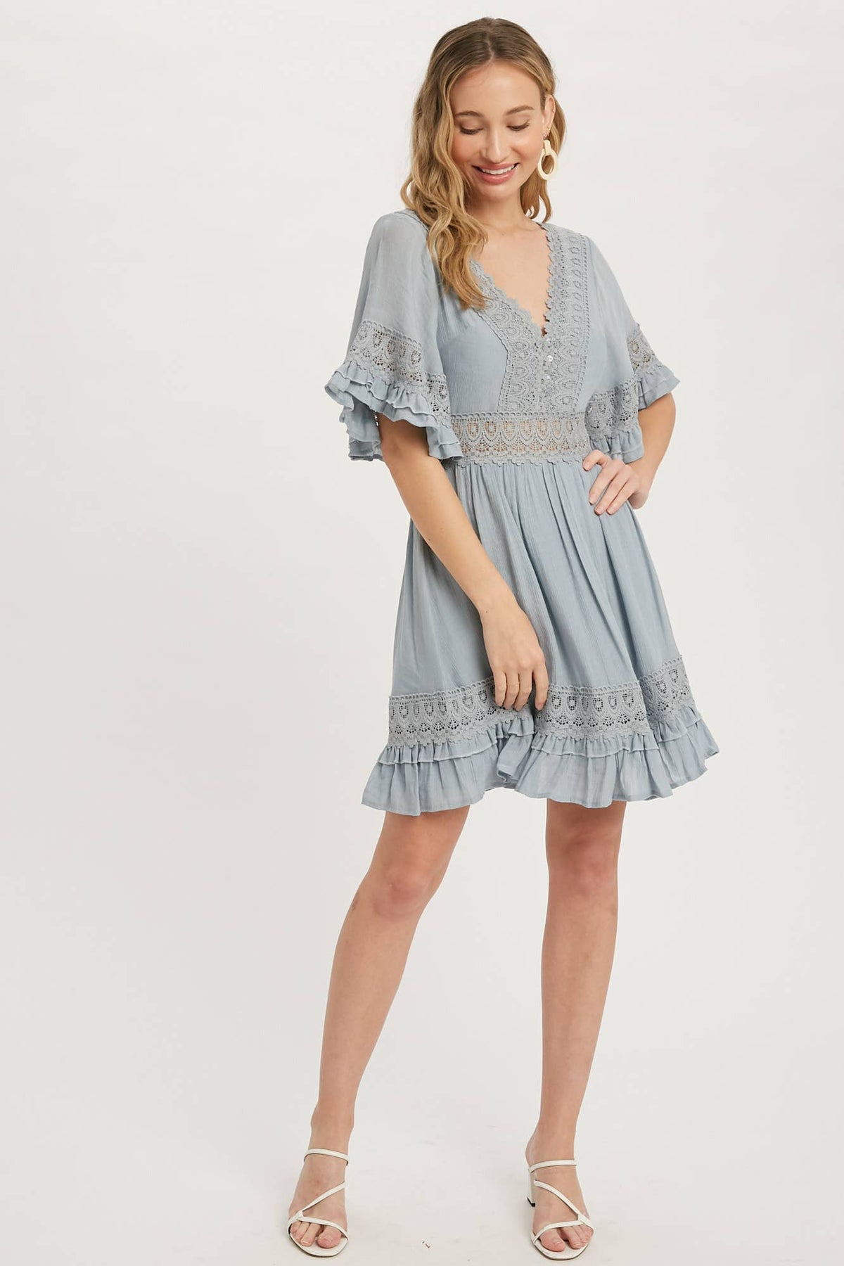 ***SALE*** VNeck Ruffle & Lace Hem Dress