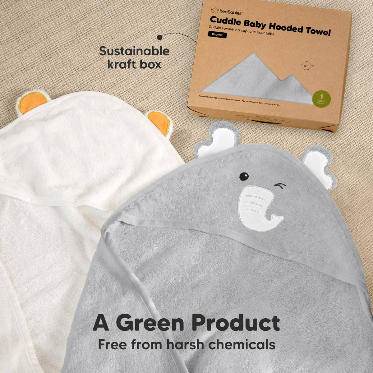 Elephant KB Cuddle Baby Hooded Towel