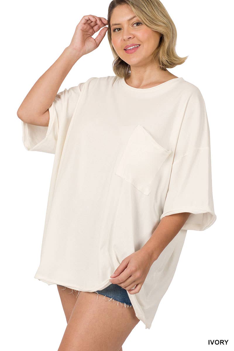 Plus Oversized Front Pocket Raw Edge Boyfriend Tee