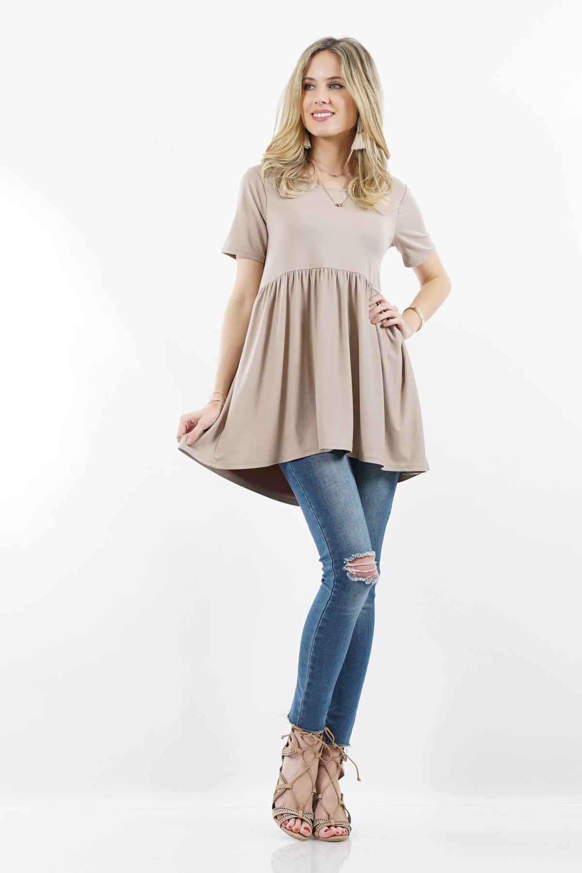 Short Sleeve With Waist Shirring Top