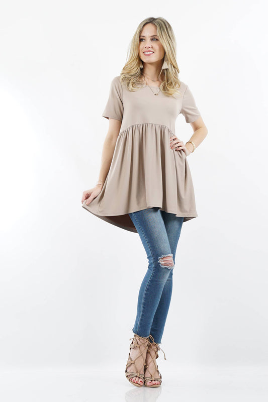 Short Sleeve With Waist Shirring Top