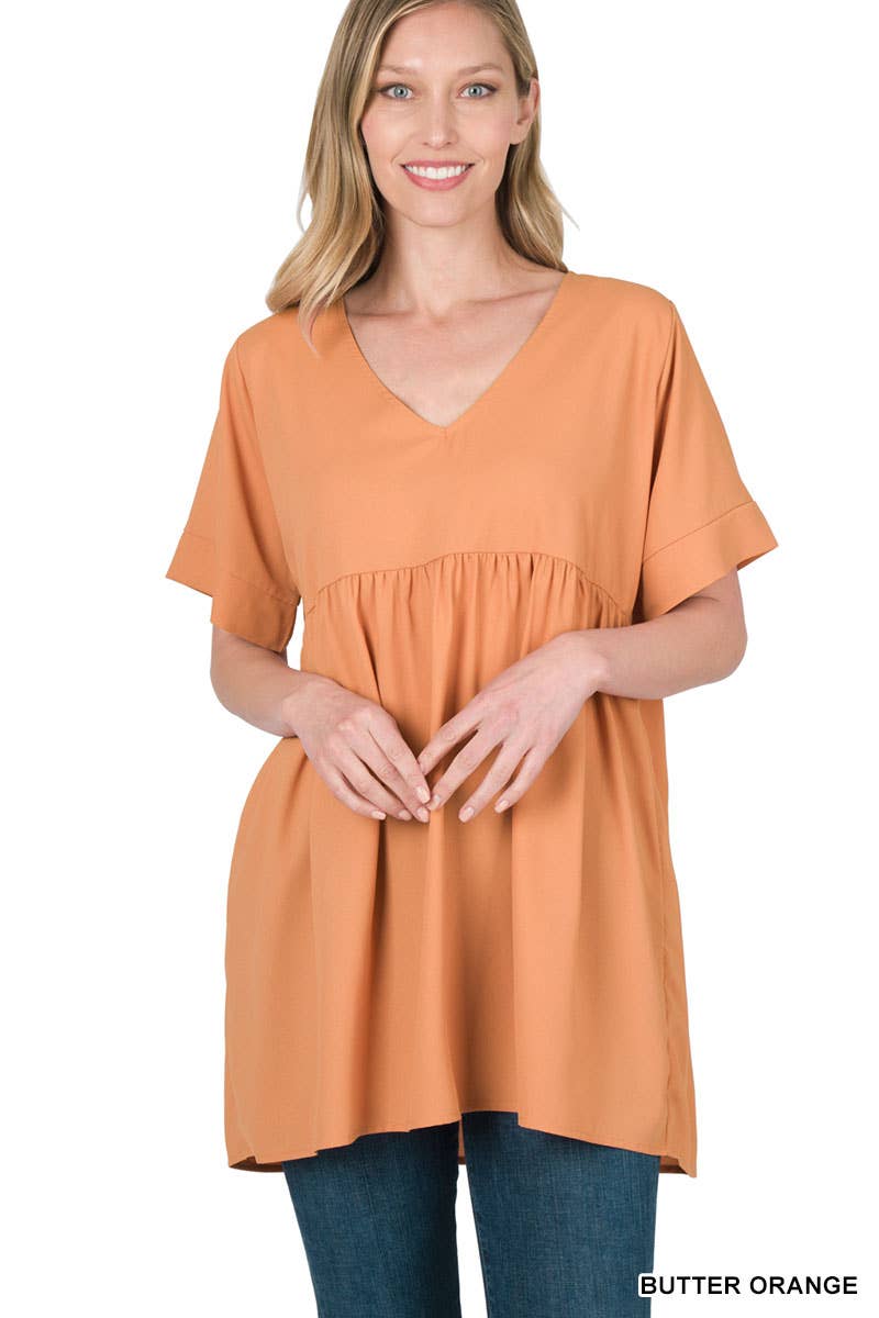 Black Empire Waist Shirring Tunic