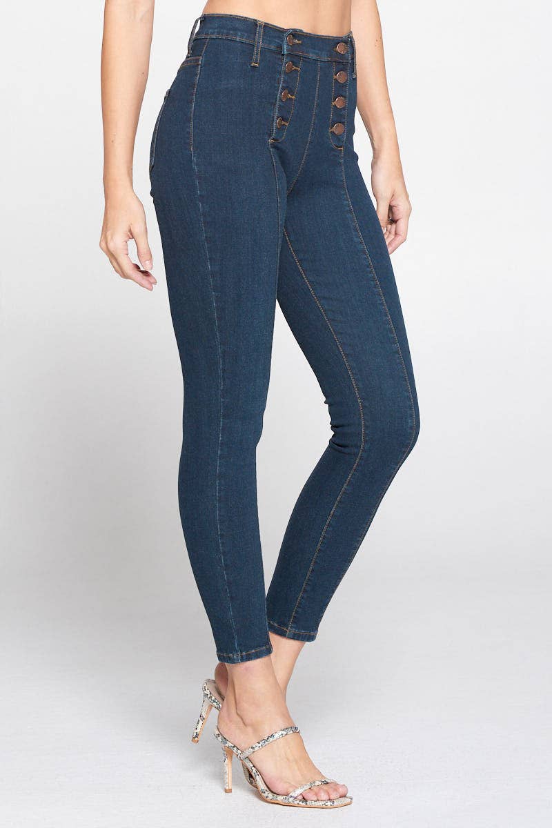 Skinny High-Rise Jeans w/8 Button Front