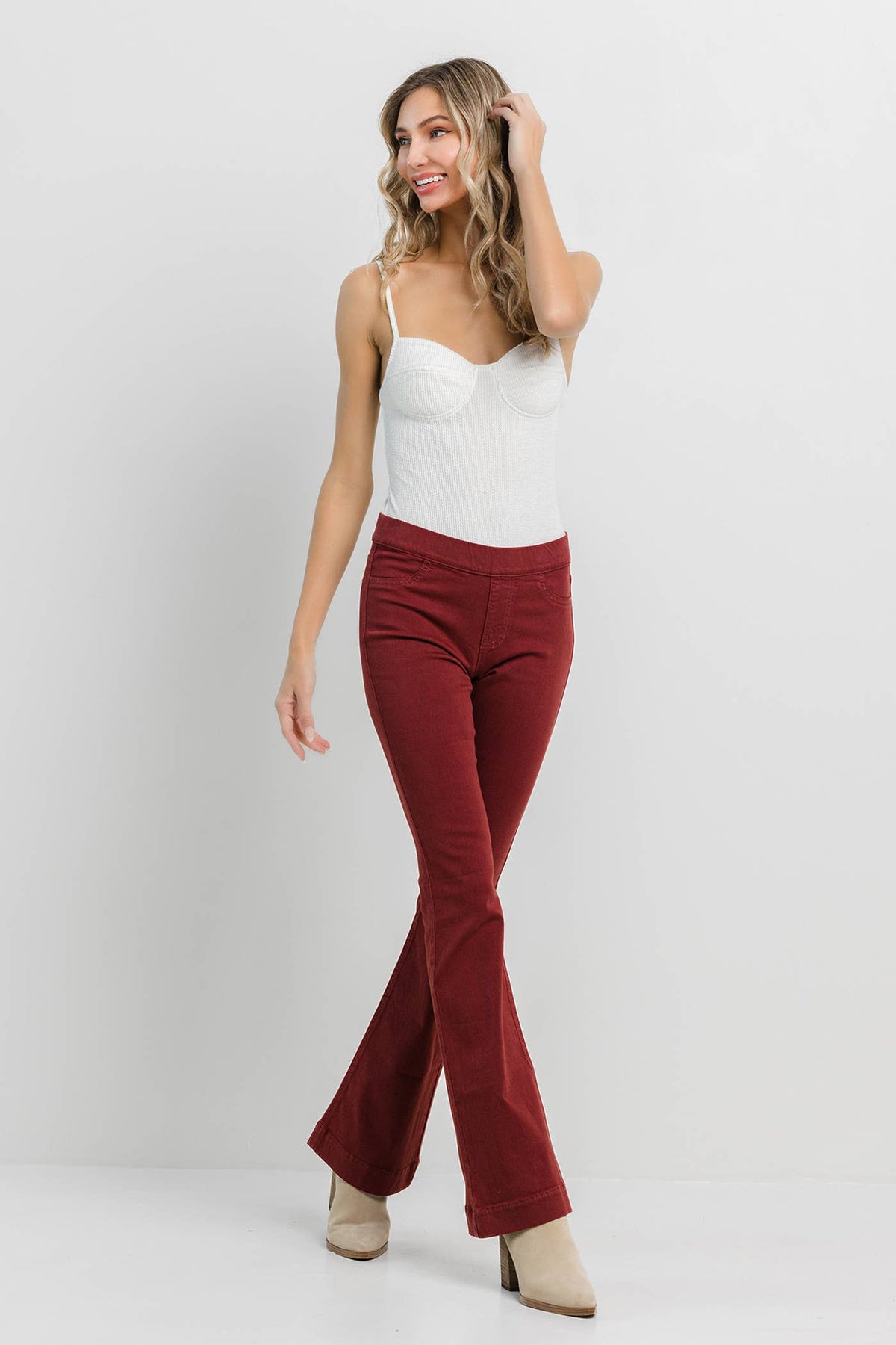 Burgundy Pull On Flare