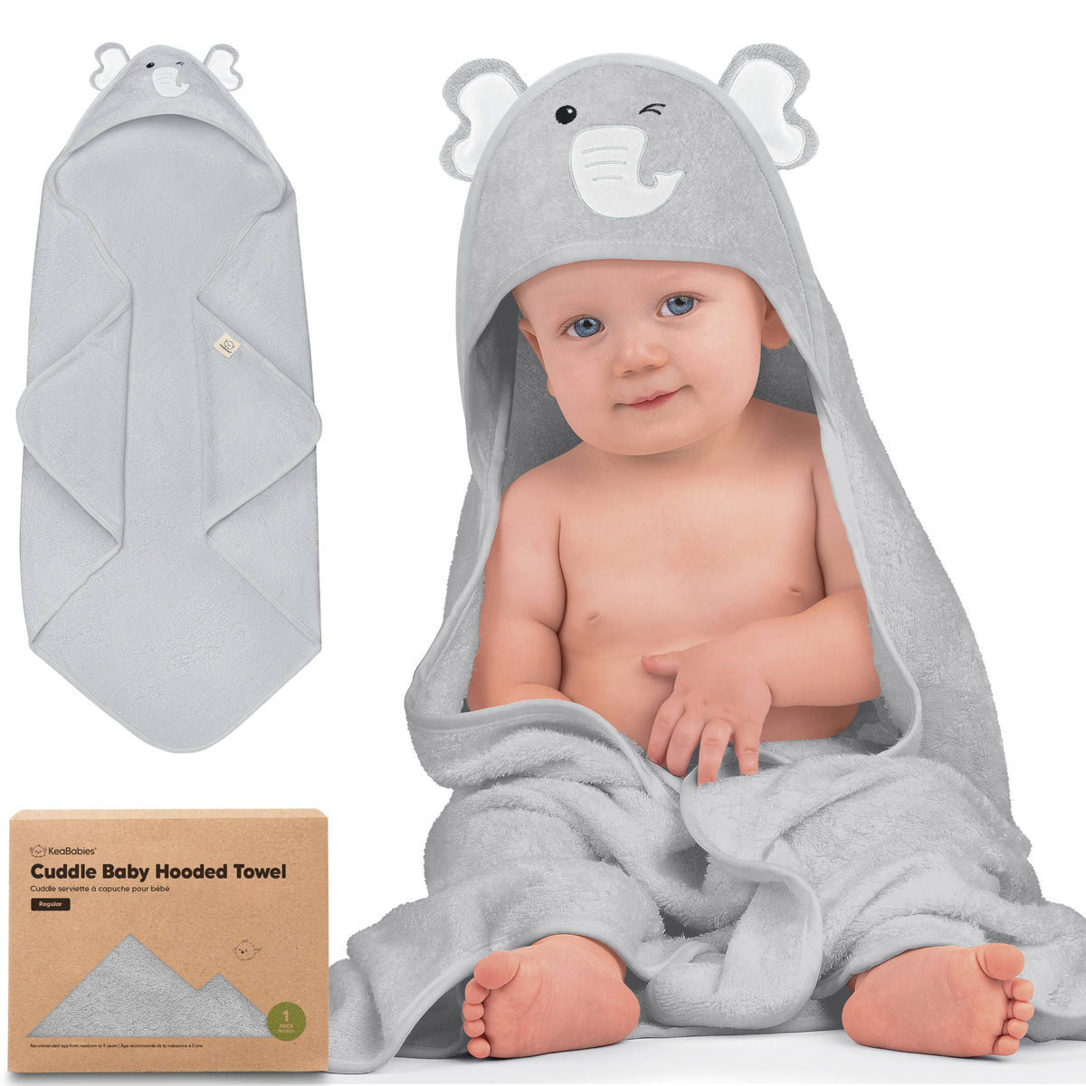 Elephant KB Cuddle Baby Hooded Towel