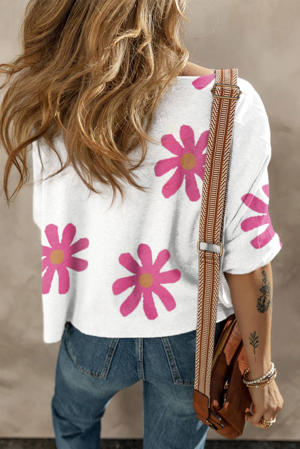 LDC Big Flower Pattern Round Neck Shift Blouse
