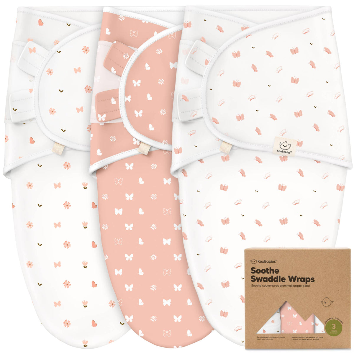 Butterflies-3pk Soothe Baby Swaddles 0-3 Months