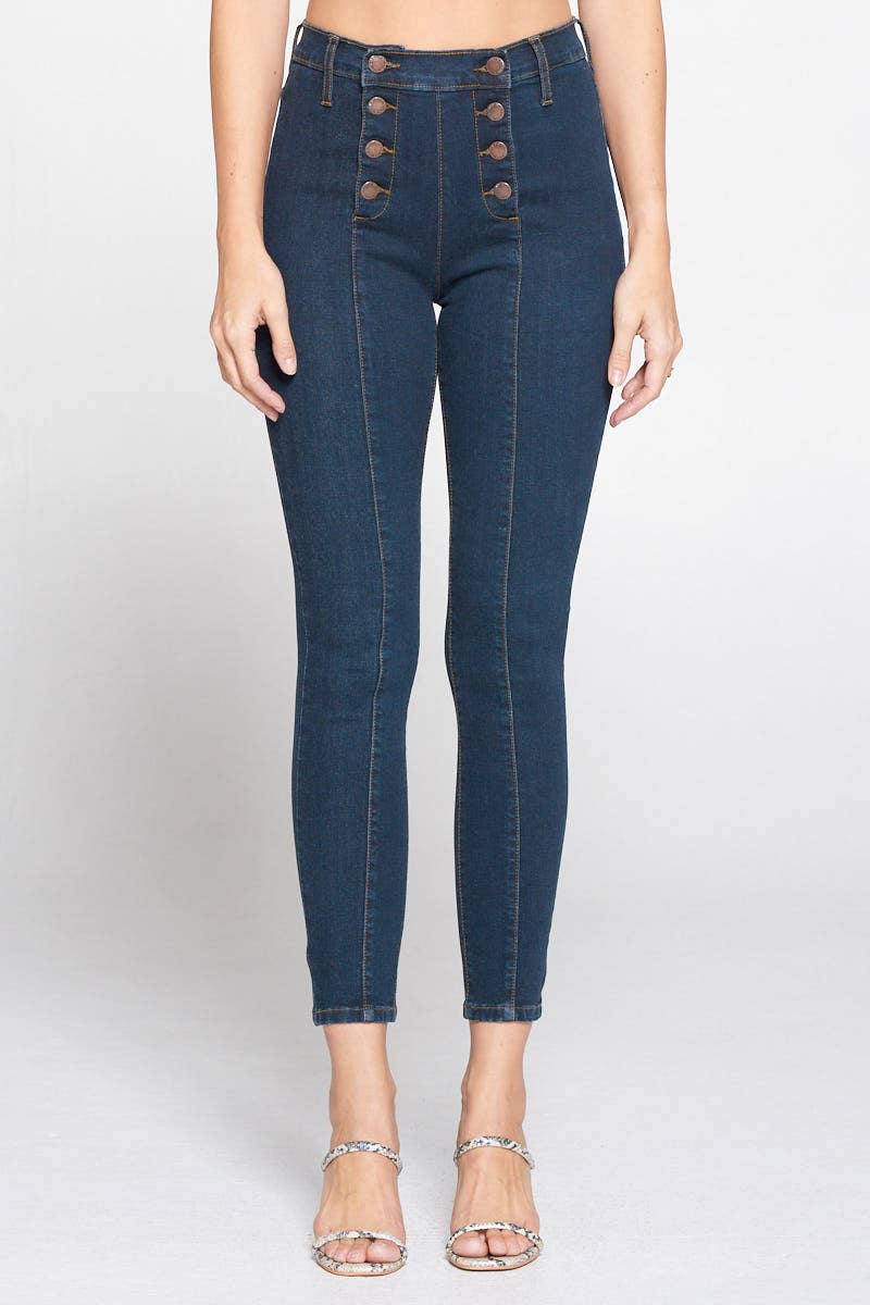 Skinny High-Rise Jeans w/8 Button Front