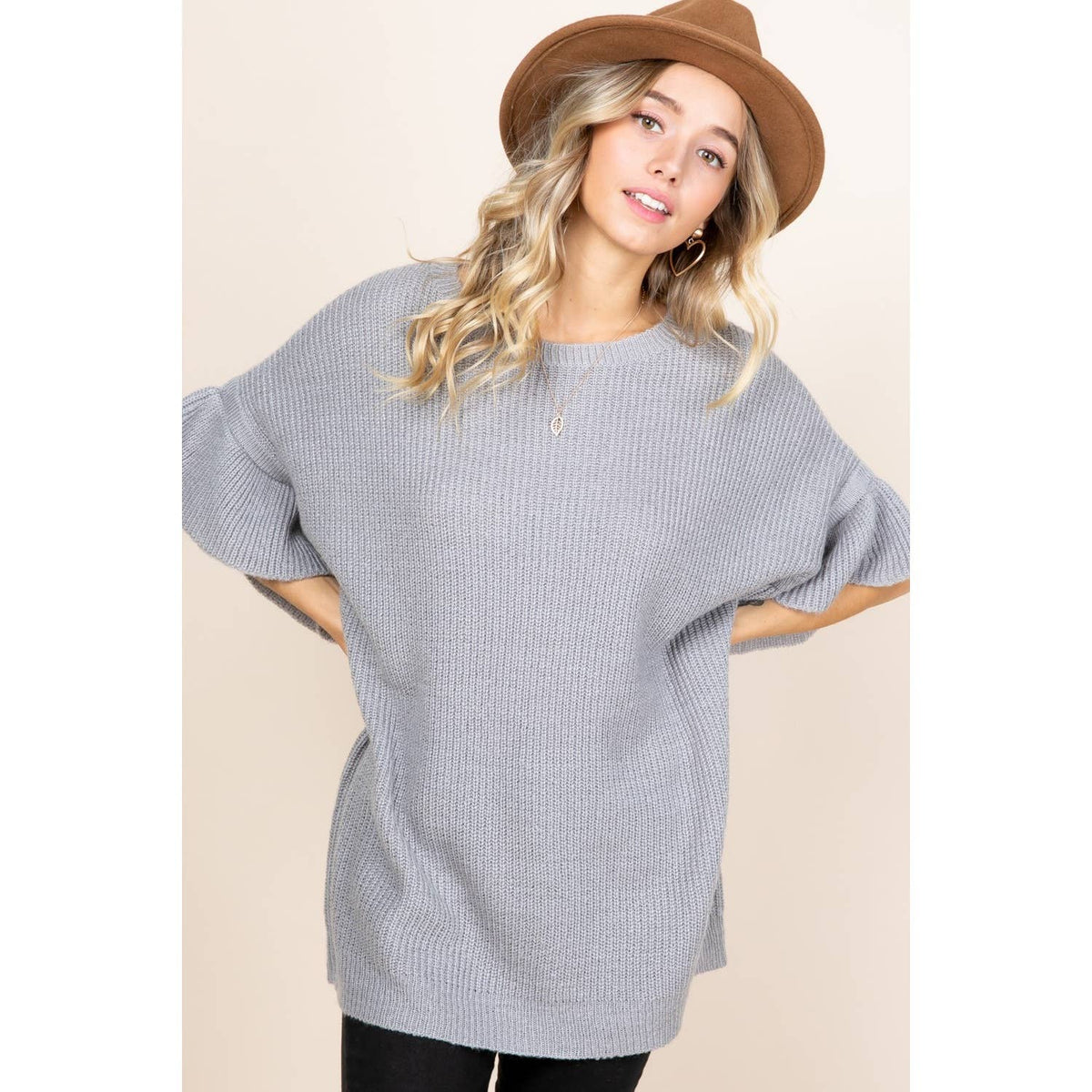 Ruffle Sleeve Sweater Tunic