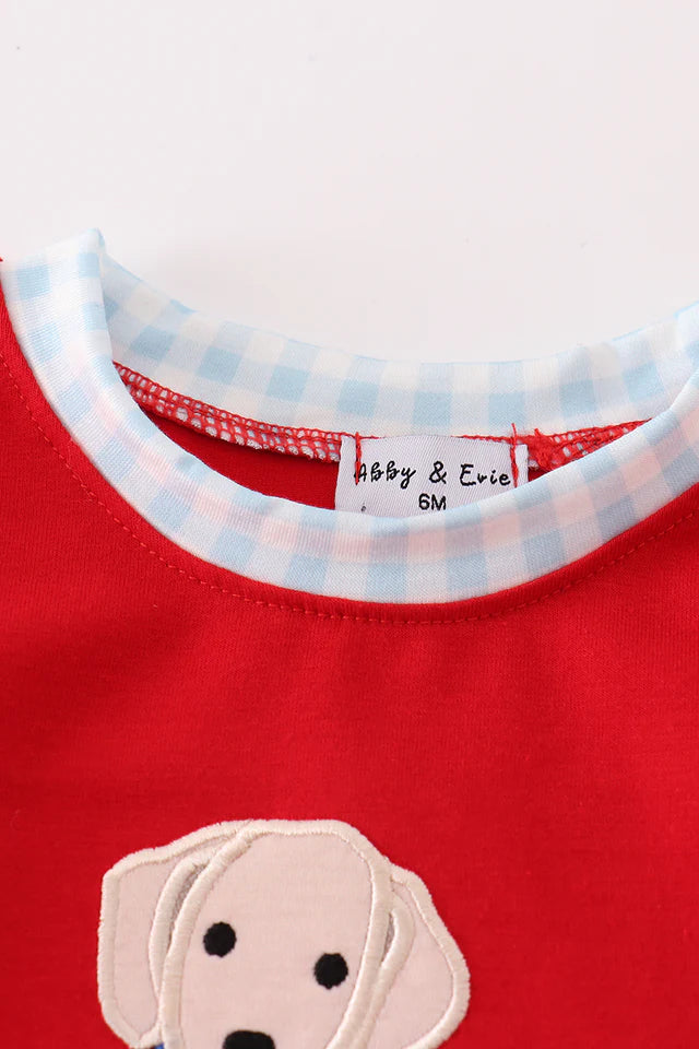 Red Puppy Heart Appliqued Boy Romper