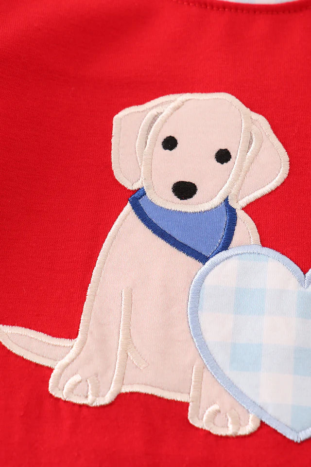 Red Puppy Heart Appliqued Boy Romper