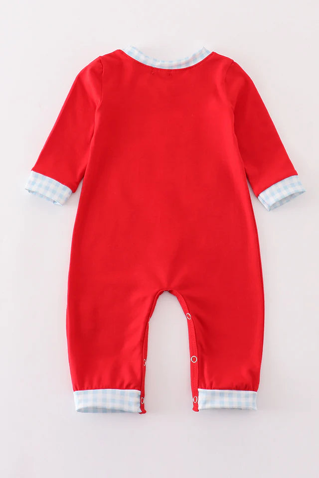 Red Puppy Heart Appliqued Boy Romper