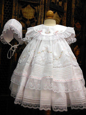White Fancy Lace Heirloom Vintage Dress 3pc Set