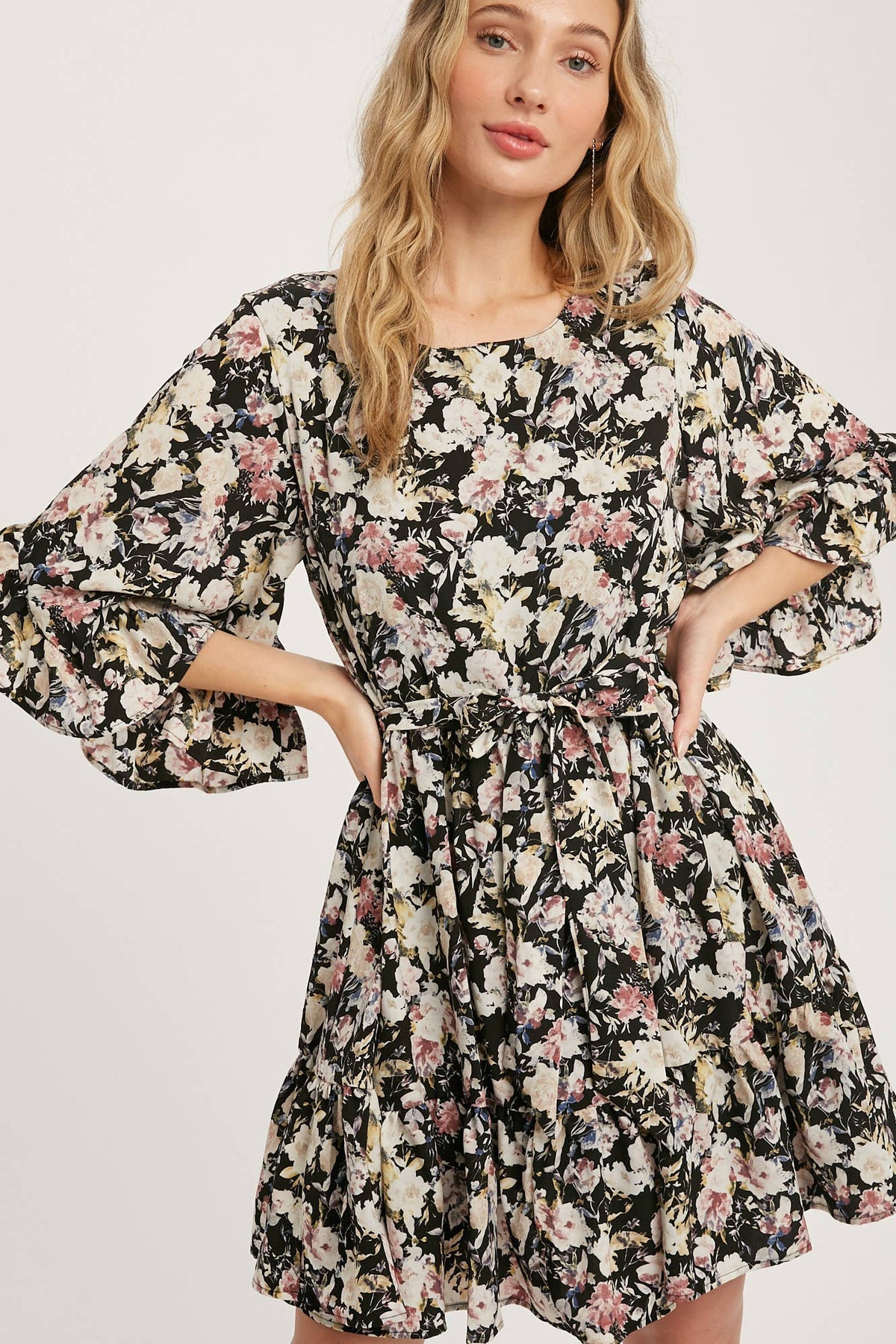 ***SALE*** Floral Print Angel Sleeve Dress