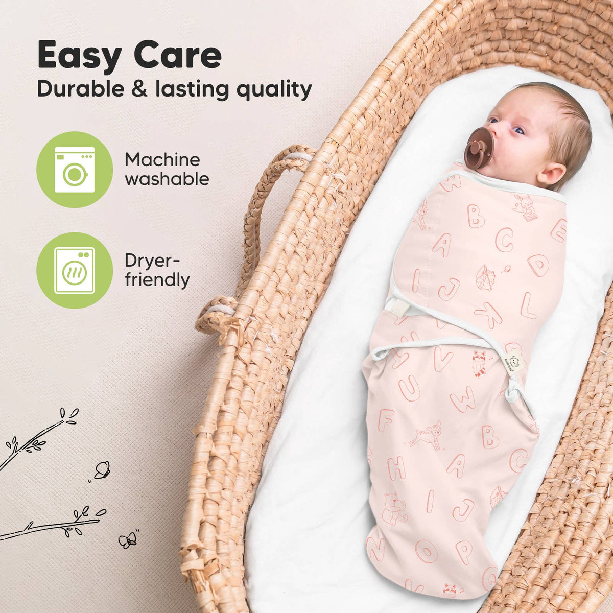 Rose ABC Land - 3pk Soothe Baby Swaddles 0-3 Months