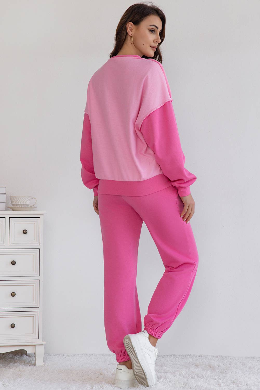 Women's Colorblock Pullover and Drawstring Joggers Set