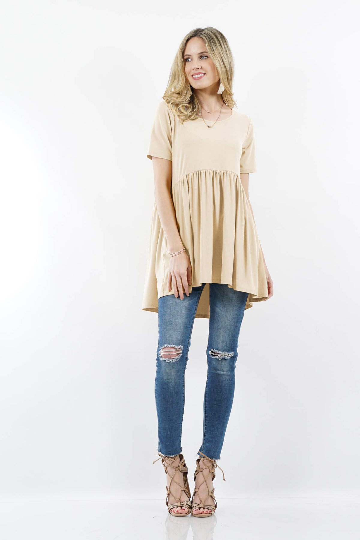 Short Sleeve With Waist Shirring Top