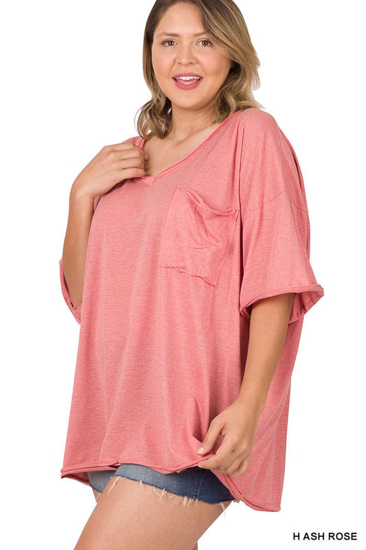 Heather Ash Rose Plus Tri-Blend Oversized Pocket Boyfriend Tee