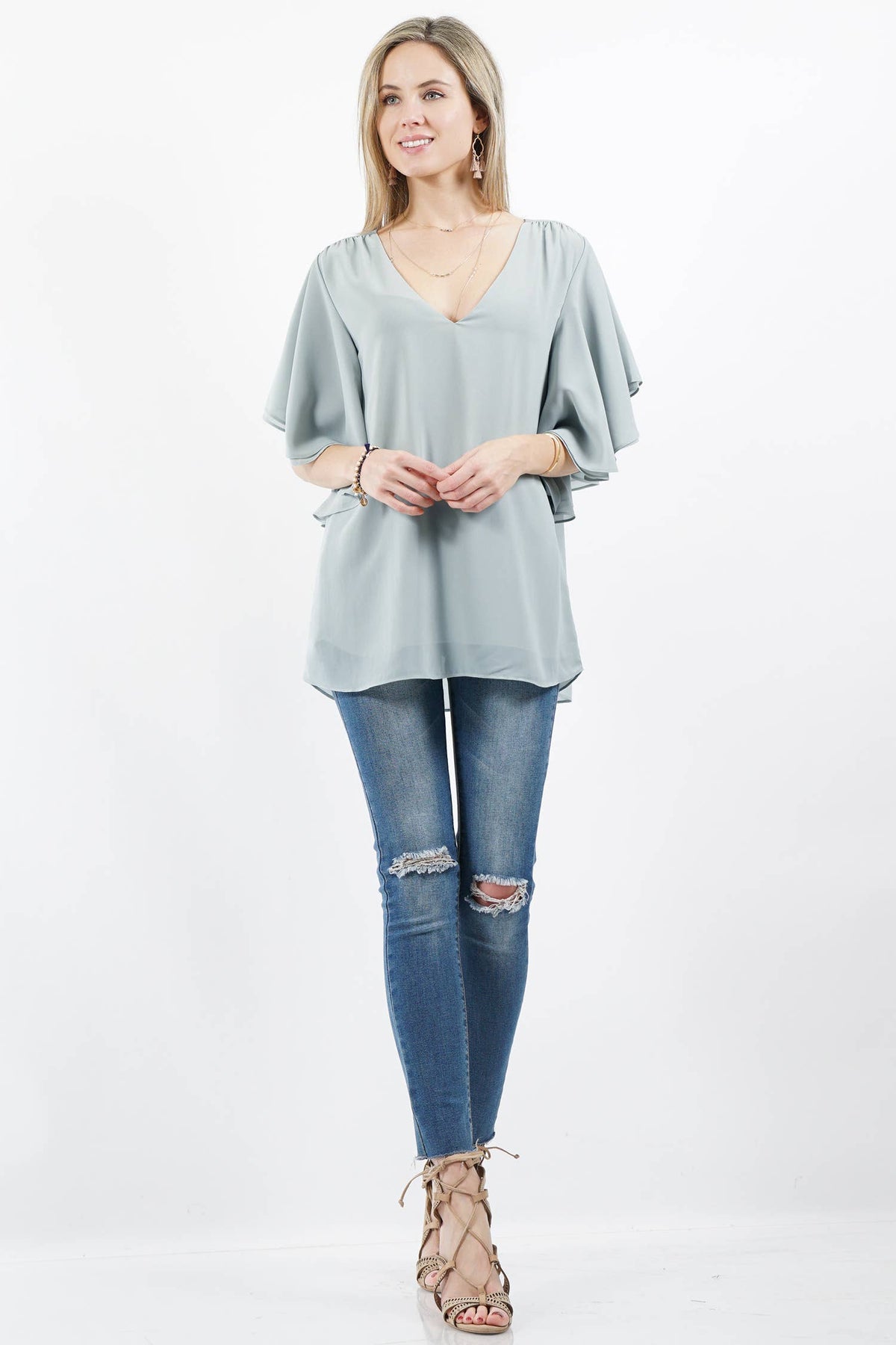 Double Layer Flutter Sleeve Top