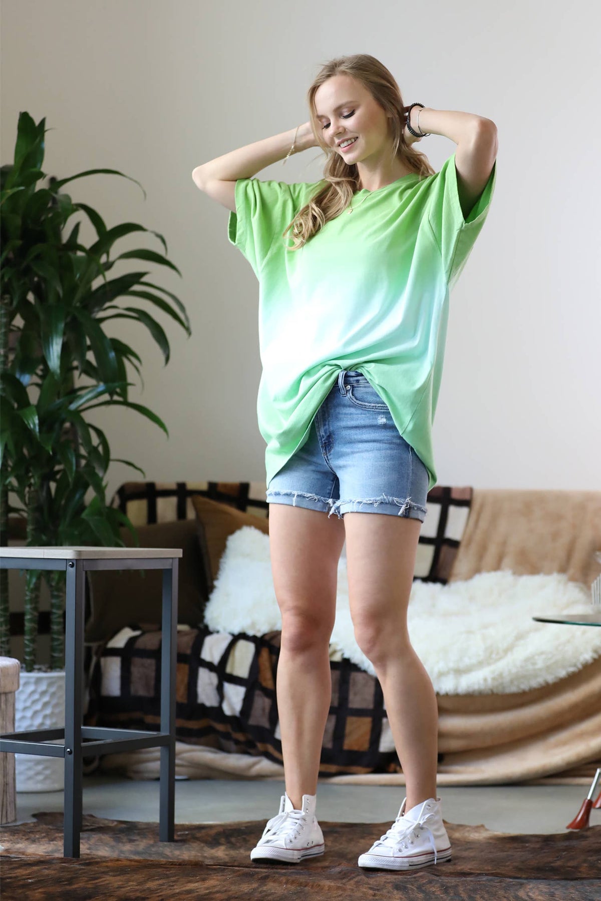 Green Dip Dye Oversized Boyfriend Tshirt