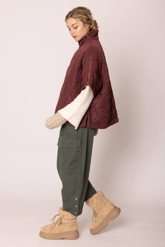 Quarter Zip Quilted Puffer Poncho