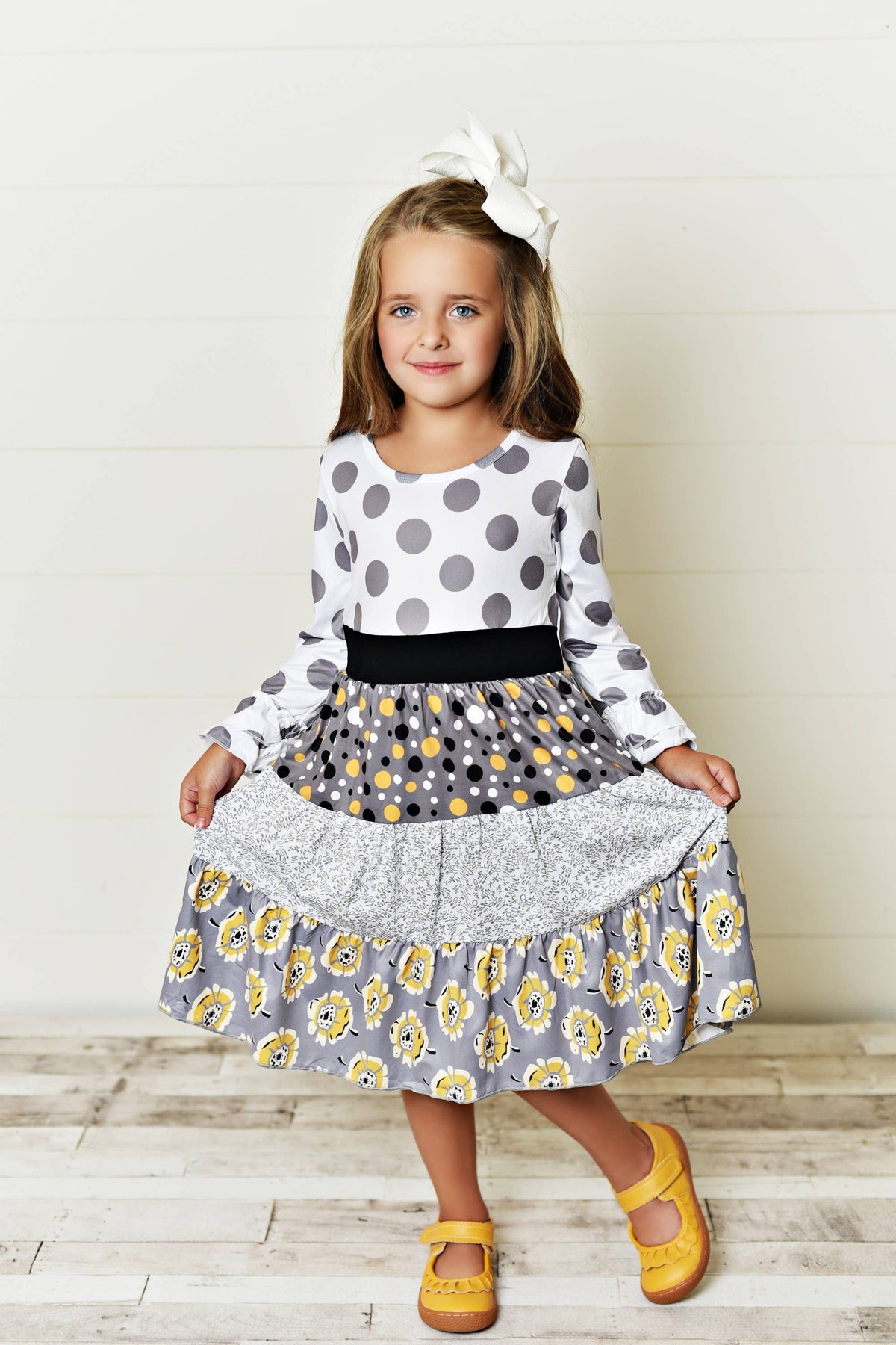 ***SALE*** Girls Gray Polka Dot Tiered Dress - Size 5 Only Available