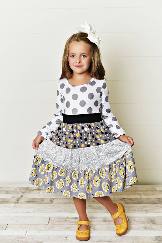***SALE*** Girls Gray Polka Dot Tiered Dress - Size 5 Only Available