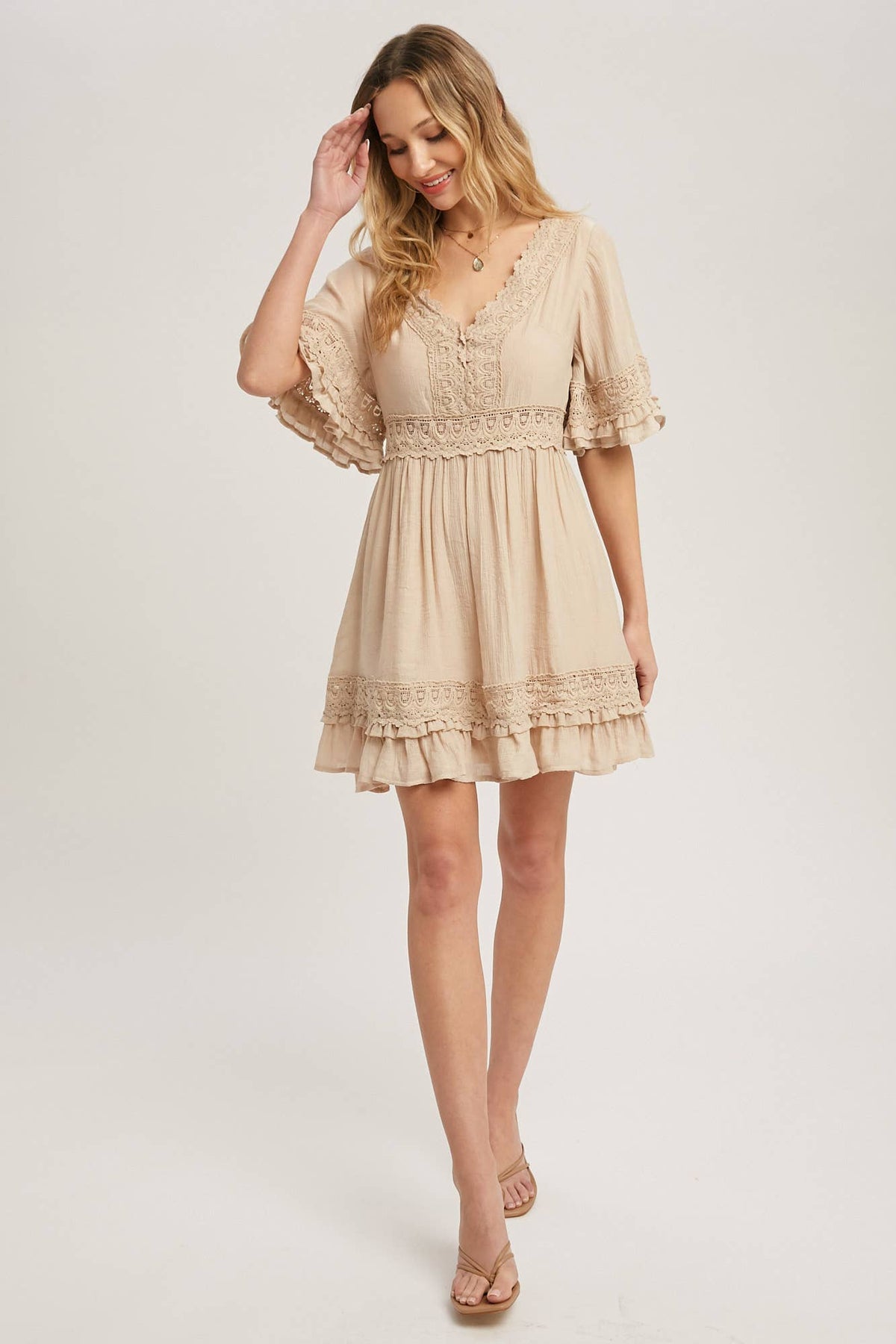 ***SALE*** VNeck Ruffle & Lace Hem Dress
