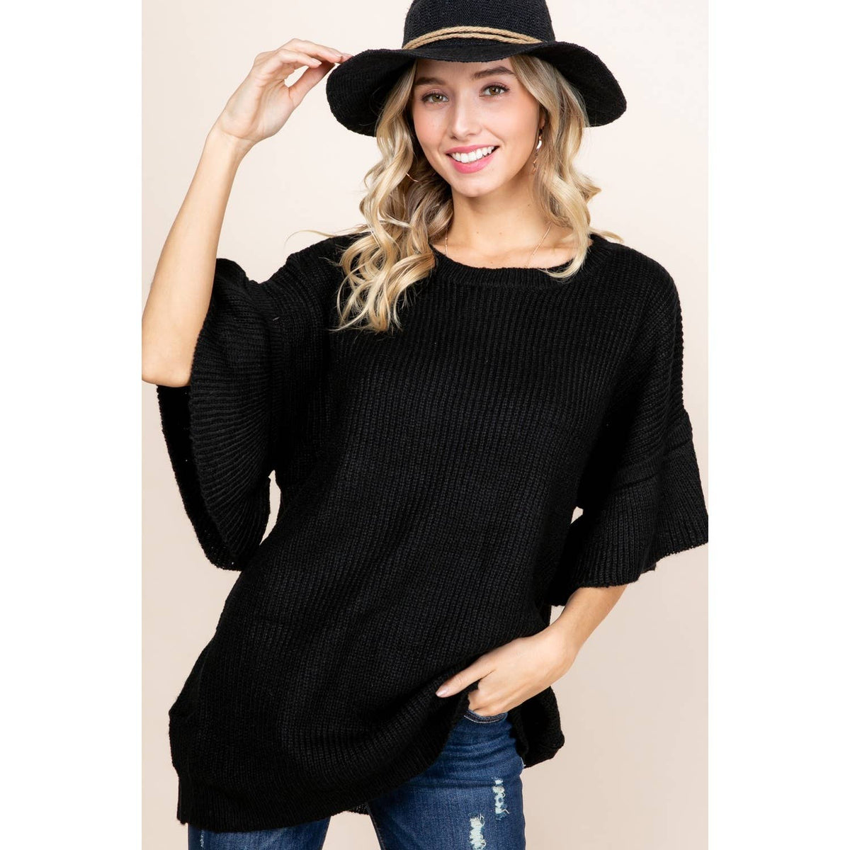 Ruffle Sleeve Sweater Tunic