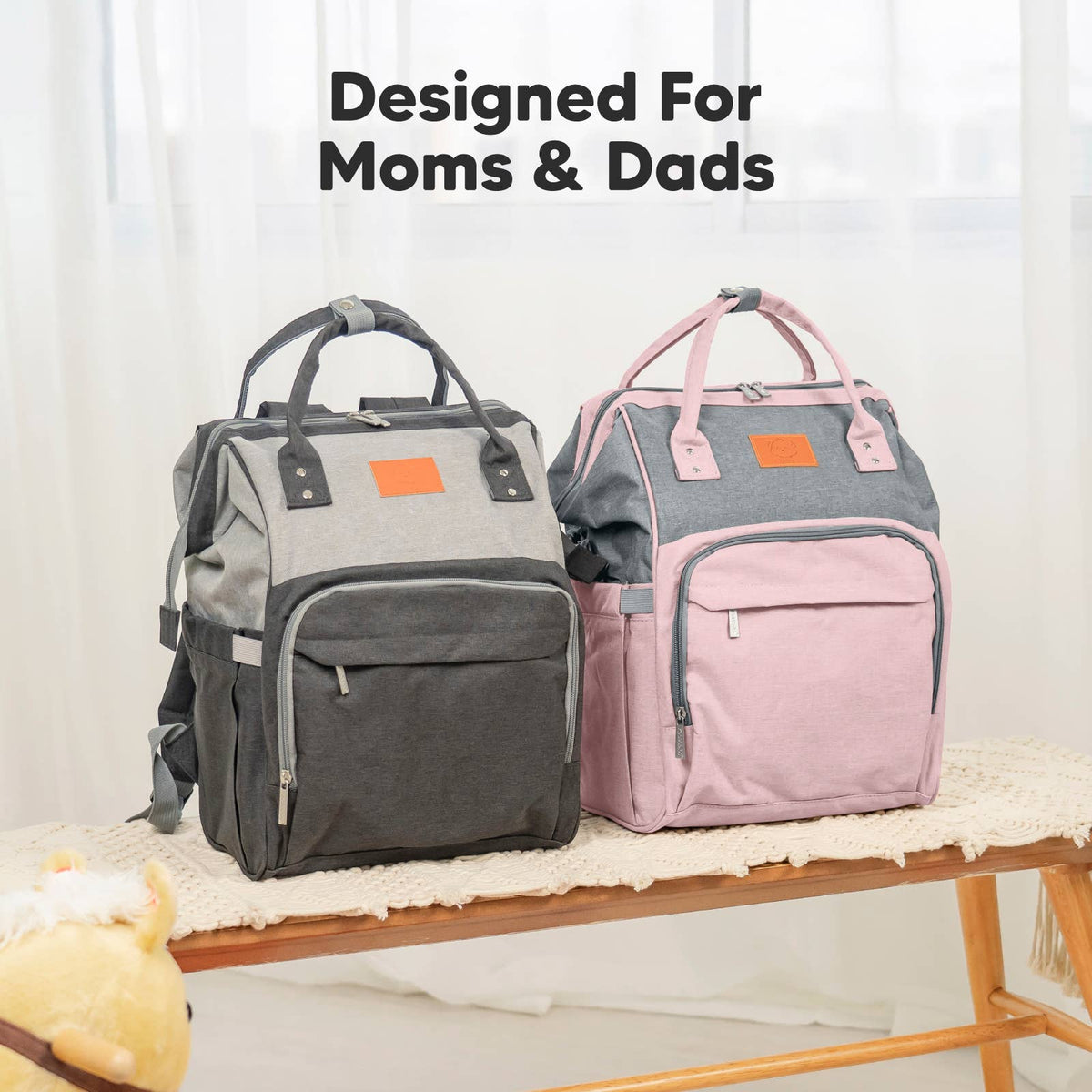 Pink & Grey Diaper Bag Backpack