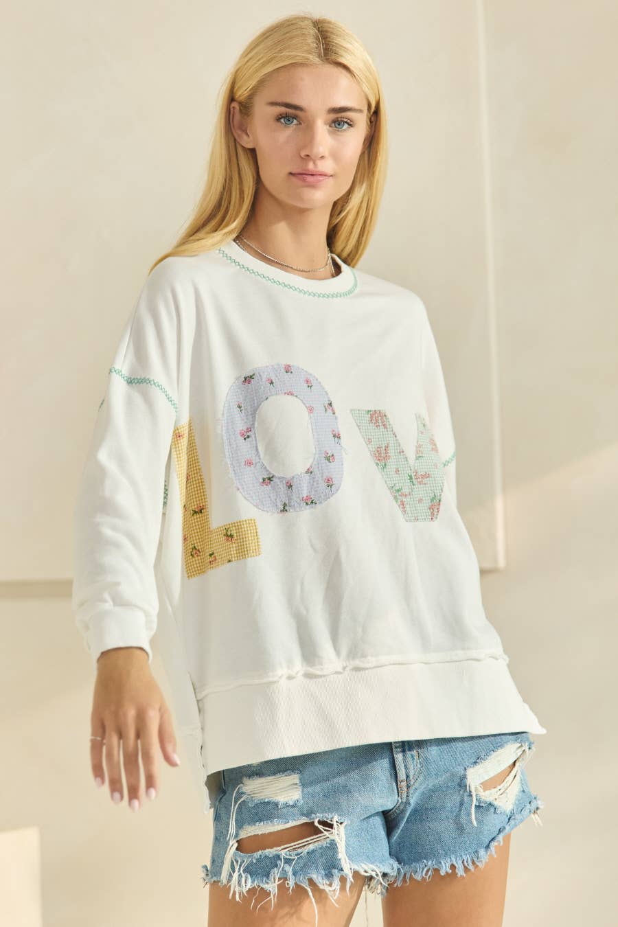 LOVE Contrast Patch French Terry Sweatshirt