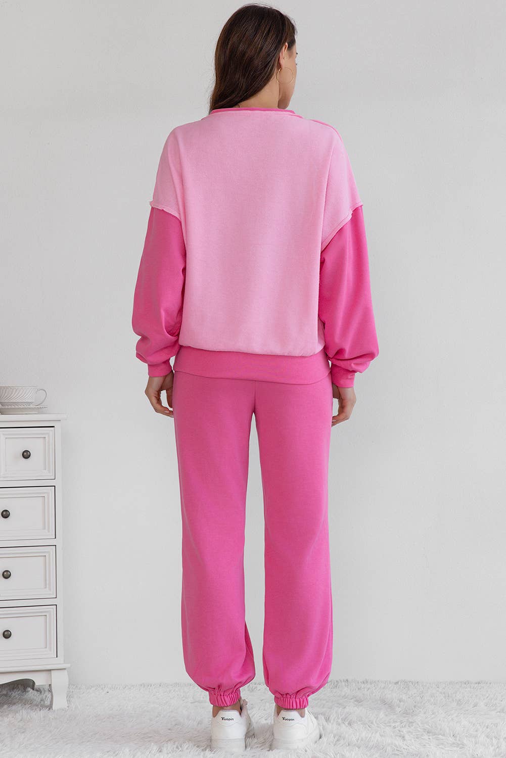 Women's Colorblock Pullover and Drawstring Joggers Set