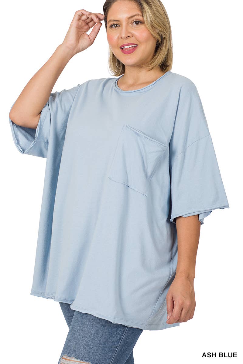 Plus Oversized Front Pocket Raw Edge Boyfriend Tee