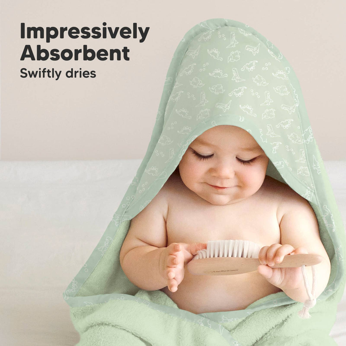 Green Dinos KB Luxe Baby Hooded Towel