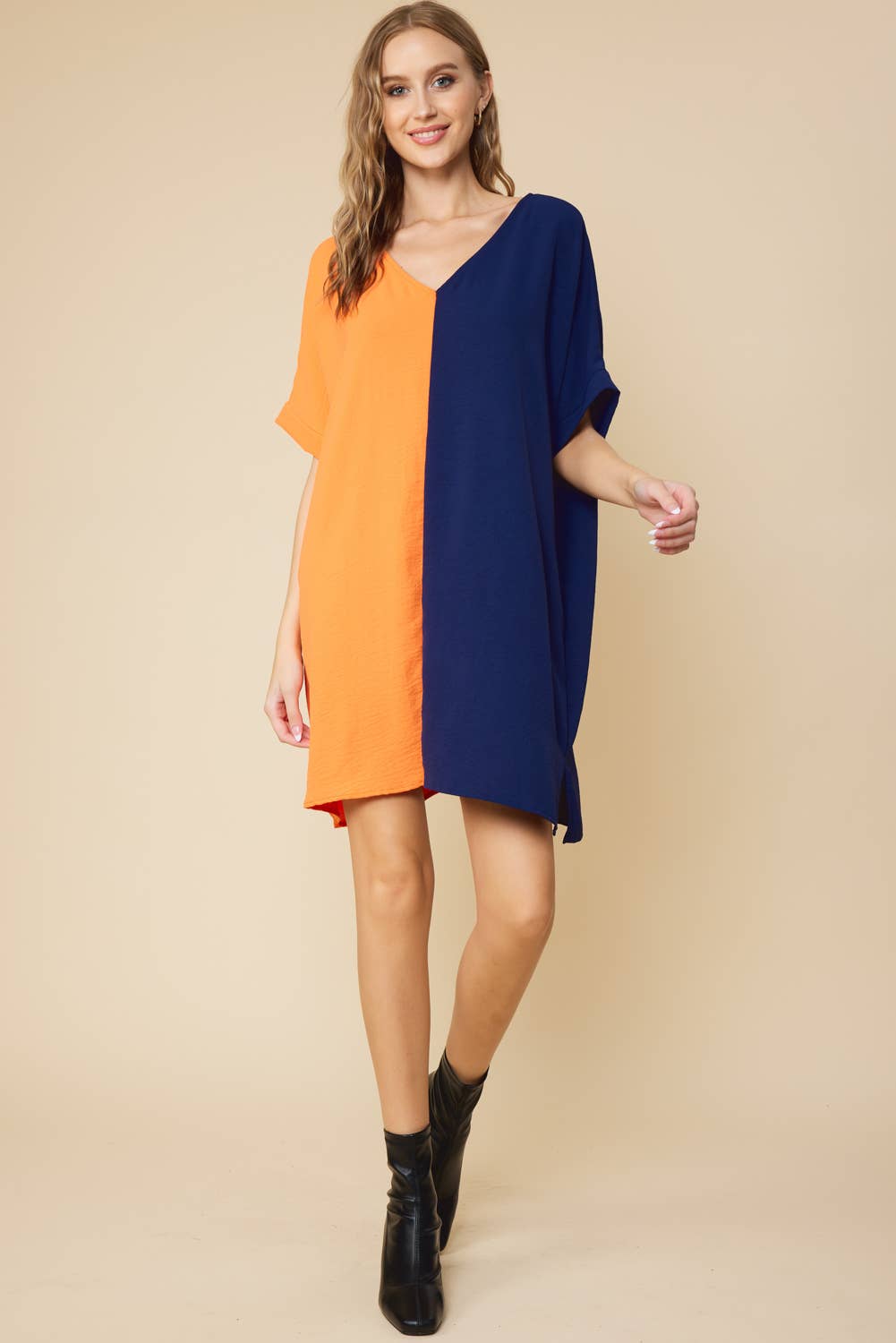 Orange/Navy Color Block Air Flow Shift Dress