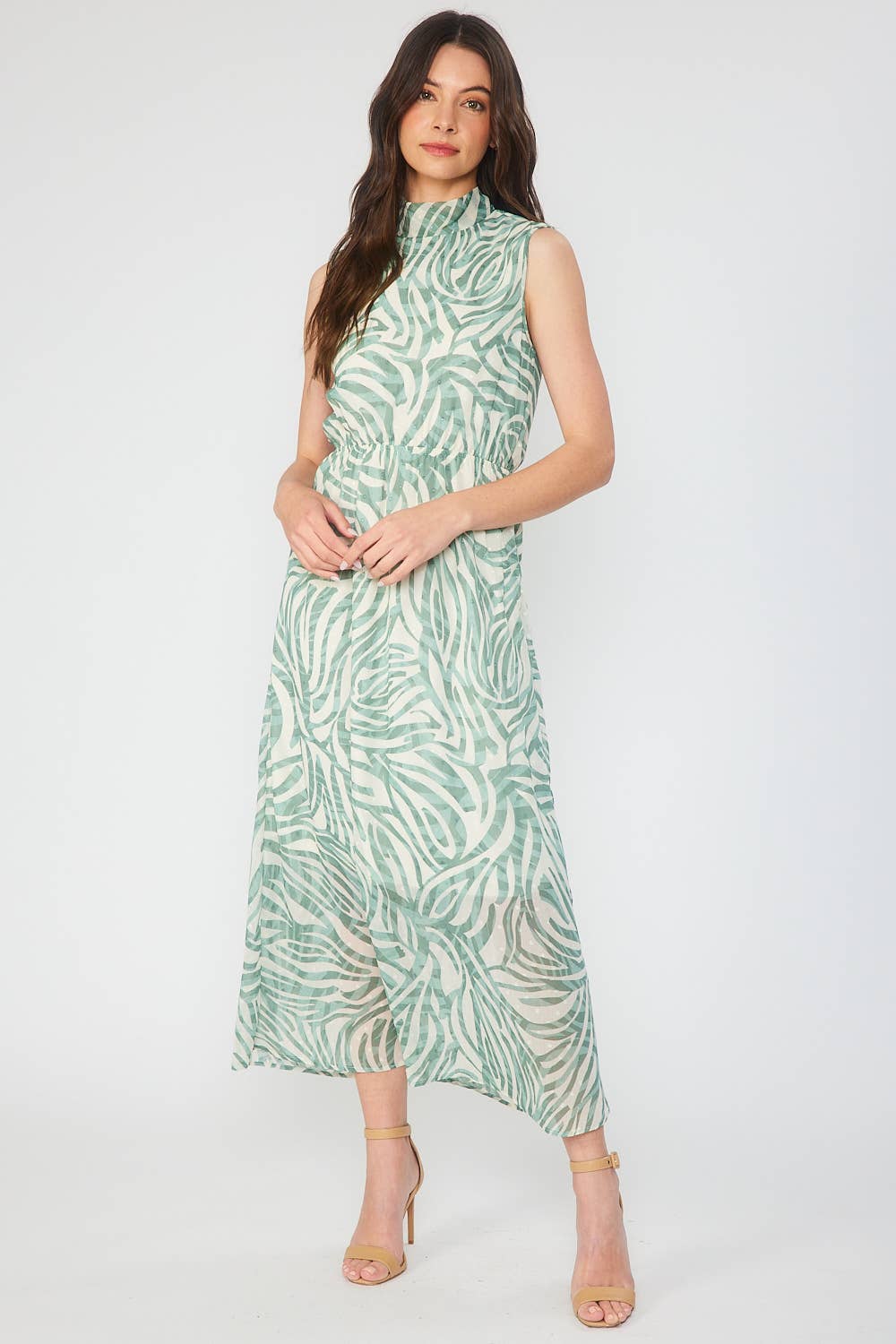 Zebra Print Chiffon Halter Maxi Dress