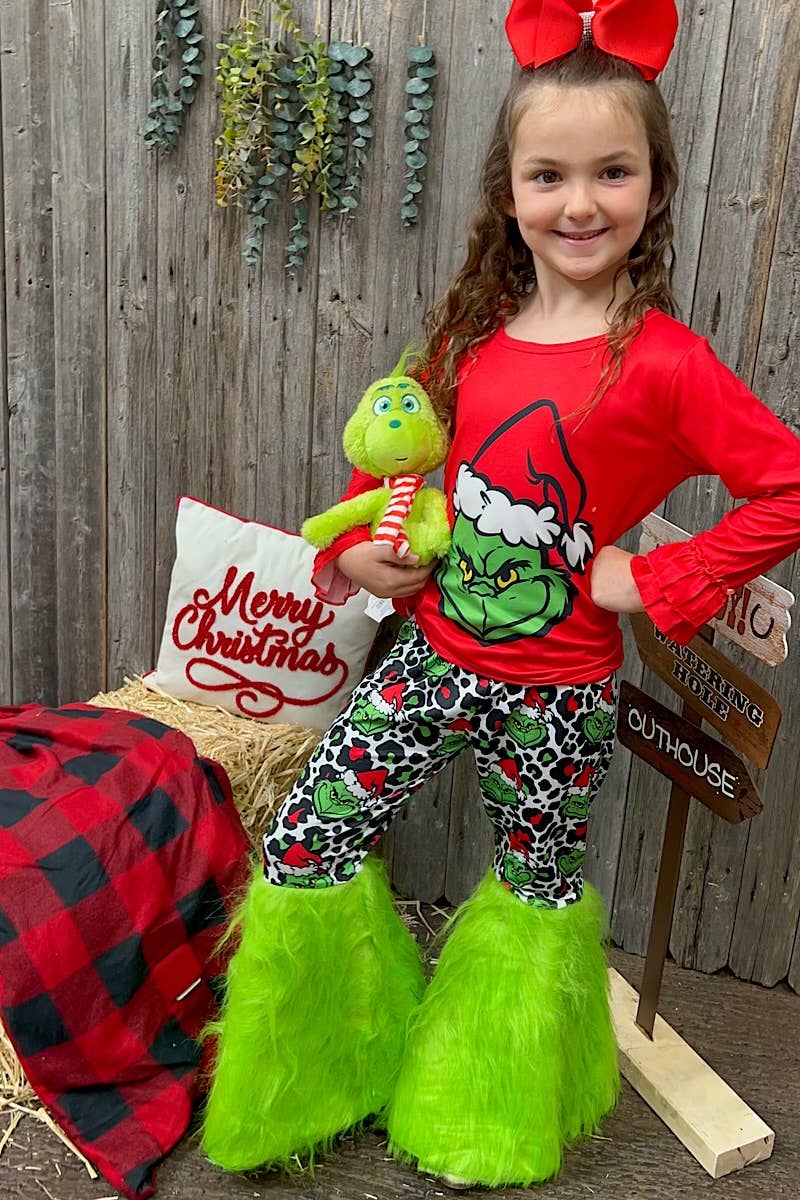 *SALE* Grinchy Print Red Top & Cheetah Pants w/Fur - 6/12M Only Available