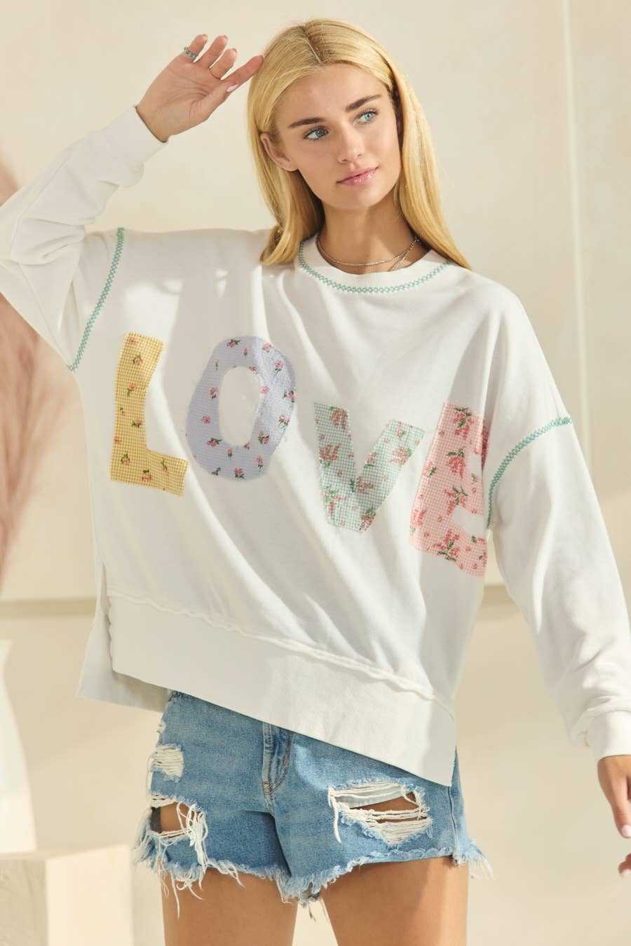 Plus LOVE Contrast Patch French Terry Sweatshirt