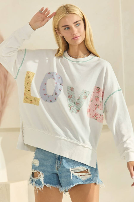 Plus LOVE Contrast Patch French Terry Sweatshirt