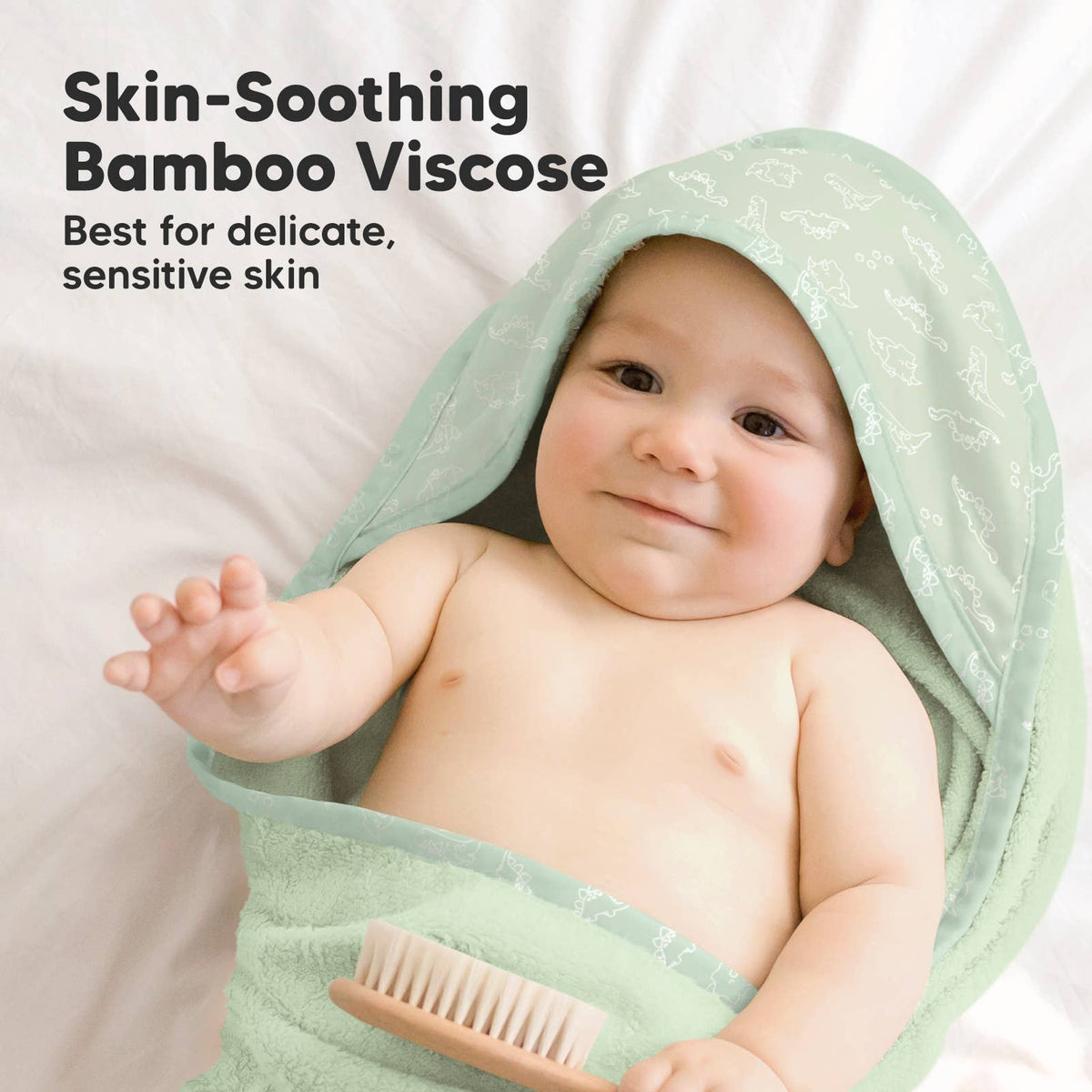 Green Dinos KB Luxe Baby Hooded Towel