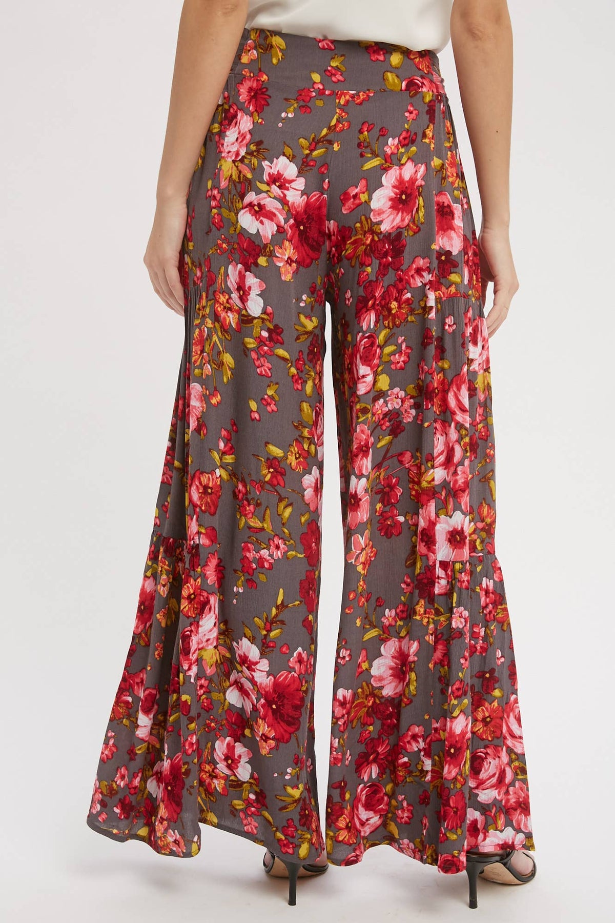 *SALE* Grey Boho Floral Print Wide Leg Pants