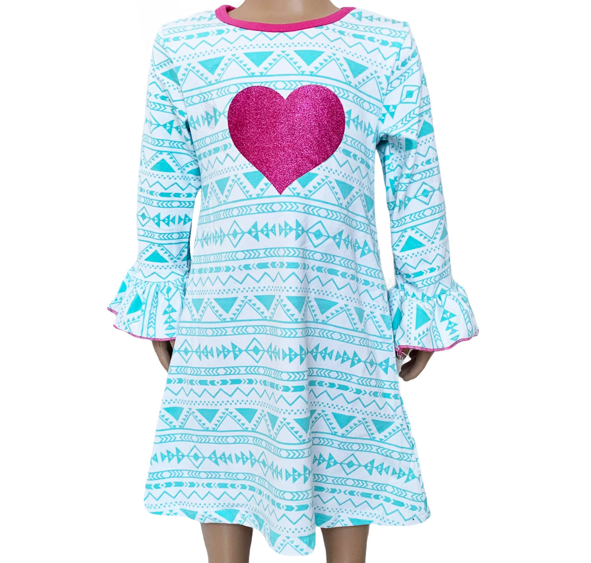 Blue w/Pink Heart Cotton Flowy Dress