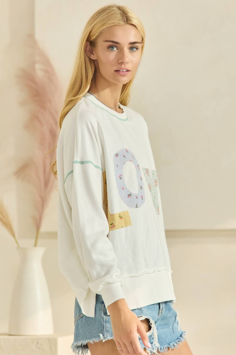 LOVE Contrast Patch French Terry Sweatshirt