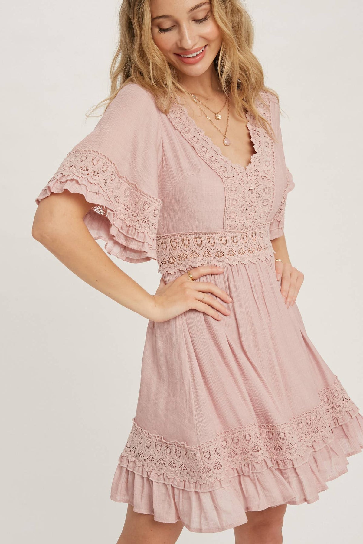 ***SALE*** VNeck Ruffle & Lace Hem Dress