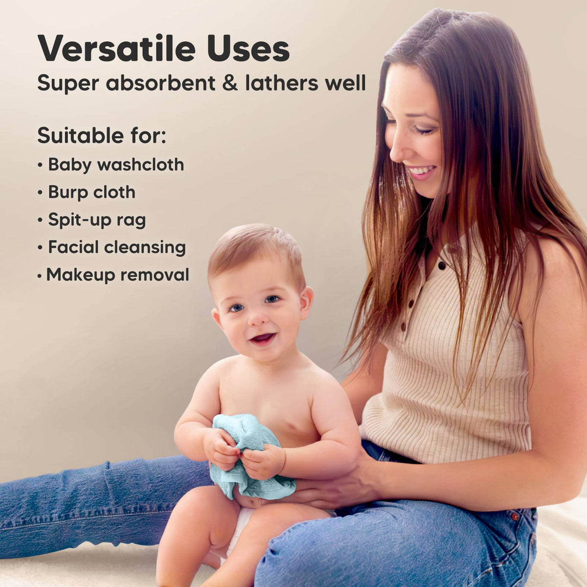 Sky Blue - 6-Pack Baby Wash Cloths